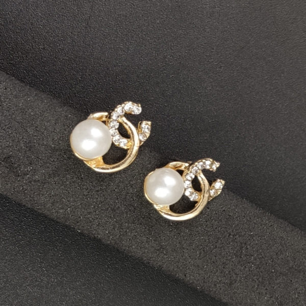 Faux Pearl with Gemstones Letter C Earrings - Image 7