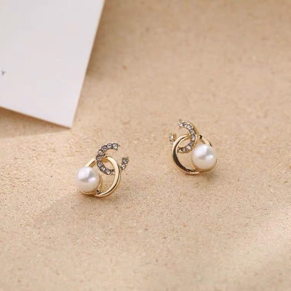 Faux Pearl with Gemstones Letter C Earrings
