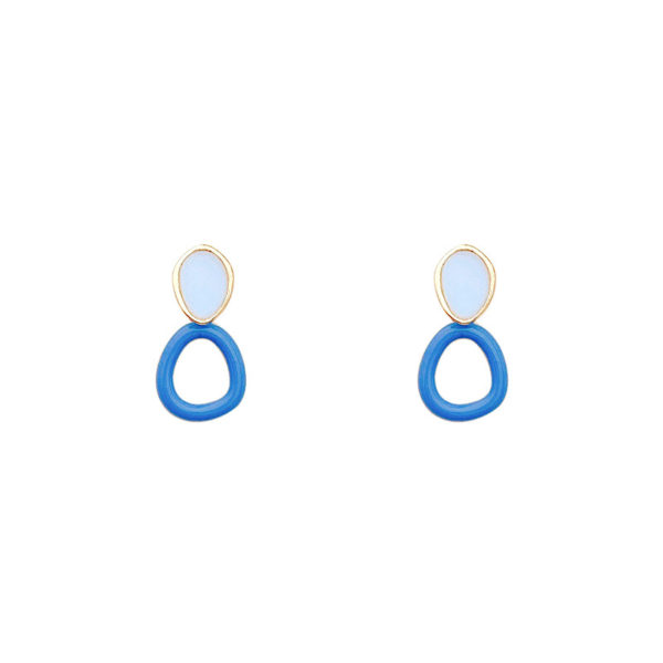 Faux Pearl Plate on Gold and Blue Loop Earrings - Image 6