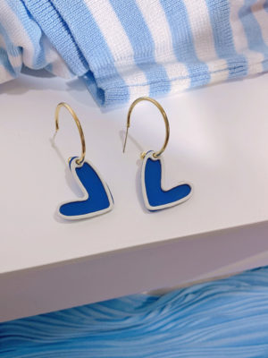 White and Blue Heart Ear Loop Earrings
