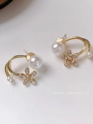 Faux Pearl Gemstones Flower Earrings