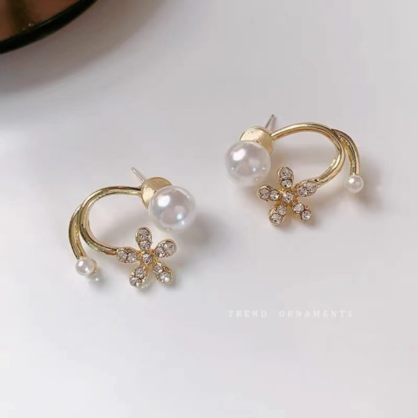 Faux Pearl Gemstones Flower Earrings