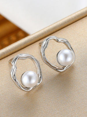 Faux Pearl with Irregular Loop Stud Earrings