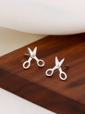 Silver Scissors Stud Earrings