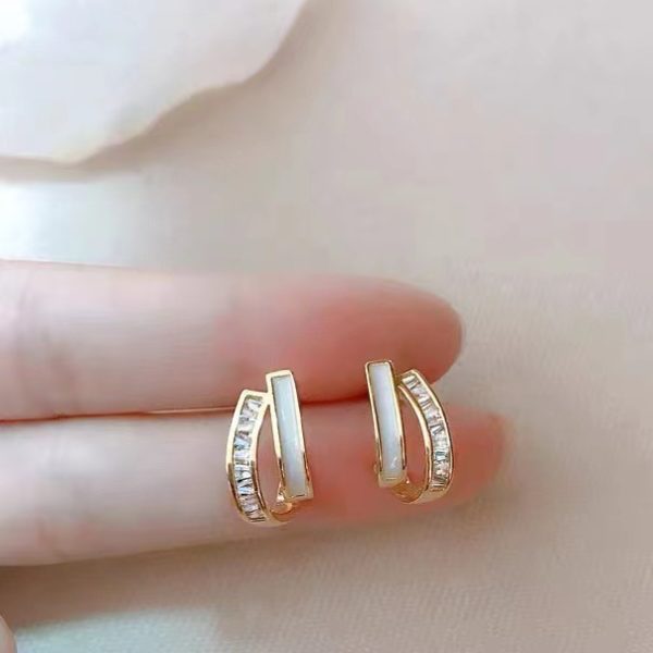 Cubic Zirconia Gemstones on Gold Ear Hook Earrings - Image 3