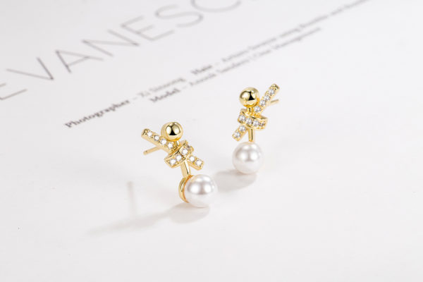 Faux Pearl Gemstone Bow Earrings - Image 5