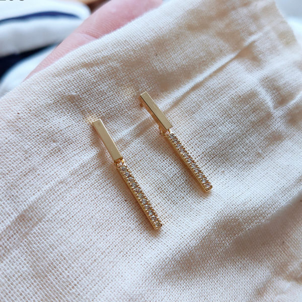 Cubic Zirconia Bar Dangle Stud Earrings - Image 2