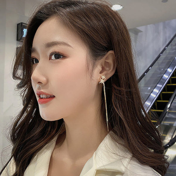 Stars with Long Pendant Gold Chain Earrings - Image 4