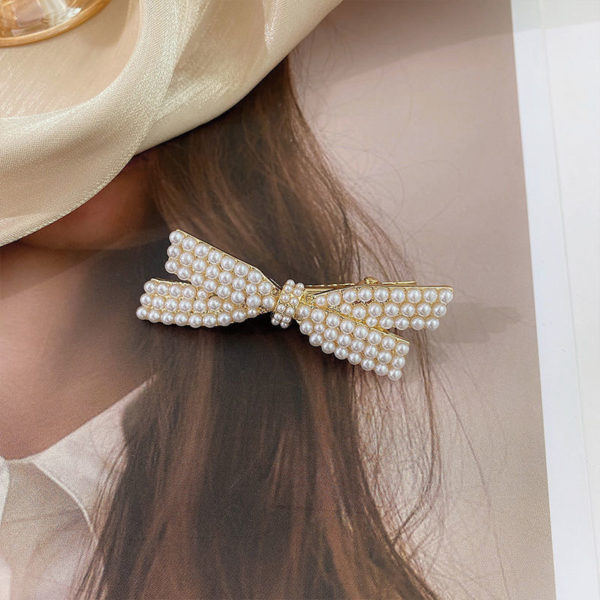 Faux Pearl Bow Gold Hair Clip - Image 7