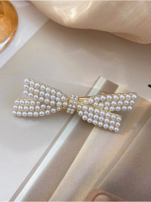 Faux Pearl Bow Gold Hair Clip