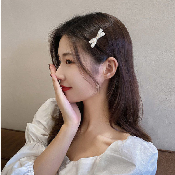 Faux Pearl Bow Gold Hair Clip - Image 5