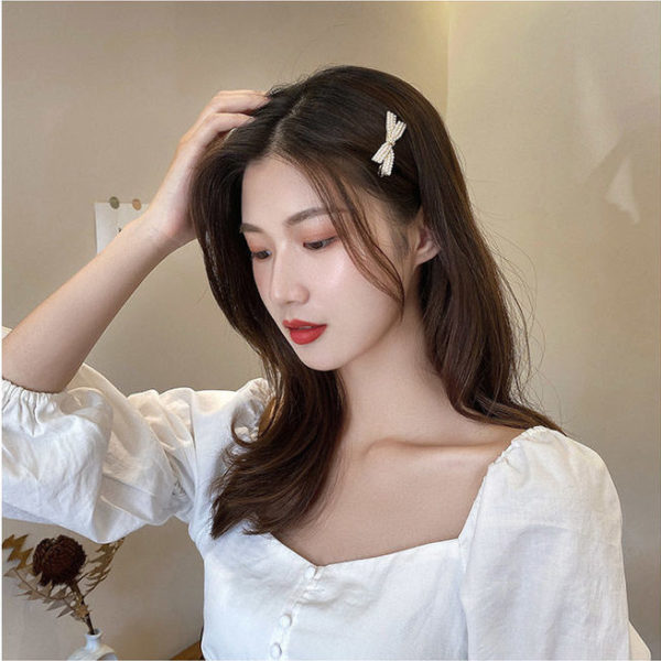 Faux Pearl Bow Gold Hair Clip - Image 6