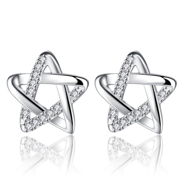 Cubic Zirconia on Hollow Star Silver Stud Earrings - Image 6