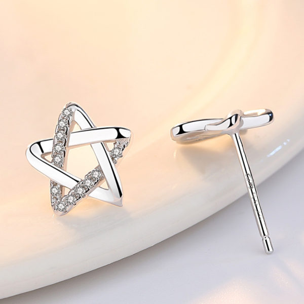 Cubic Zirconia on Hollow Star Silver Stud Earrings - Image 3