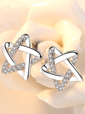Cubic Zirconia on Hollow Star Silver Stud Earrings