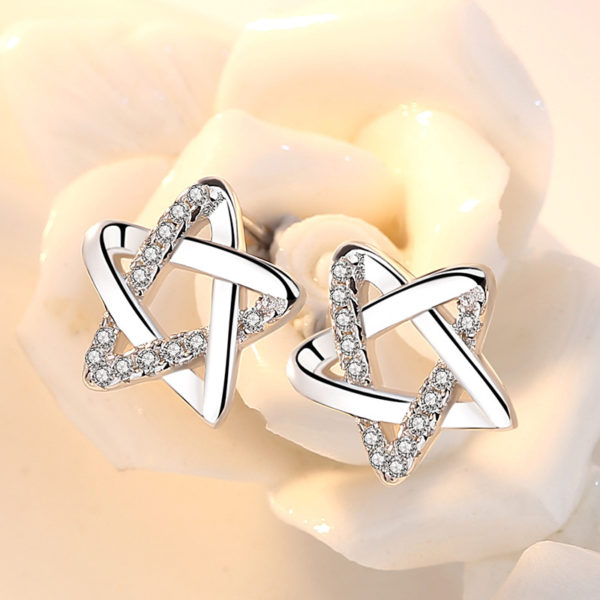 Cubic Zirconia on Hollow Star Silver Stud Earrings