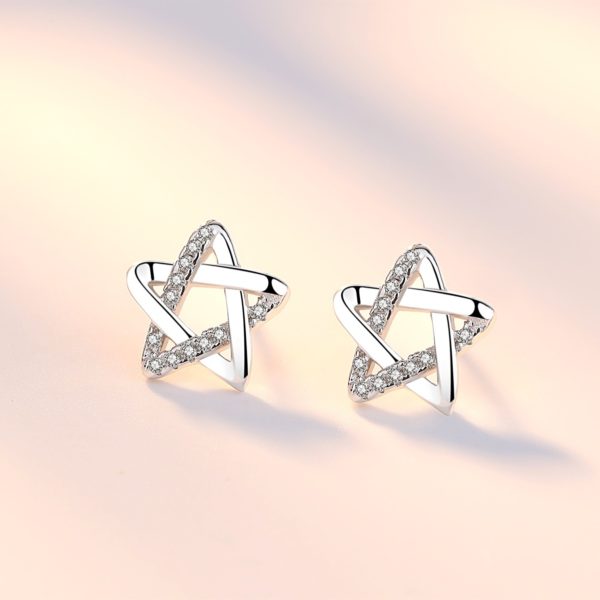 Cubic Zirconia on Hollow Star Silver Stud Earrings - Image 5