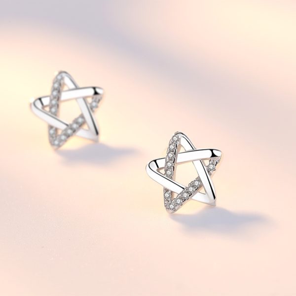 Cubic Zirconia on Hollow Star Silver Stud Earrings - Image 4