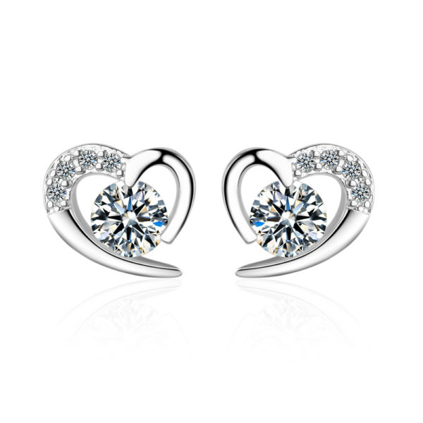Cubic Zirconia In Hollow Heart Silver Stud Earrings - Image 6