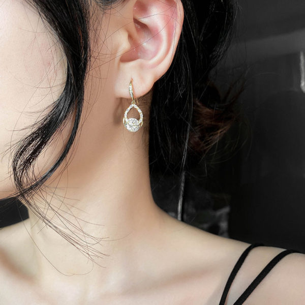 Cubic Zirconia Decor Water Drop Gold Earrings - Image 4