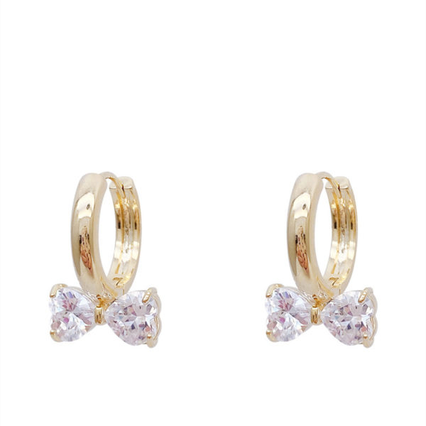 Cubic Zirconia Bow Decor Hoop Earrings - Image 5