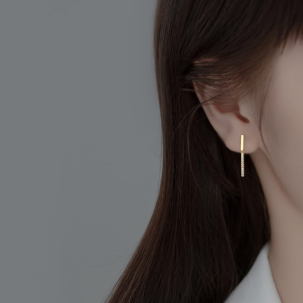 Cubic Zirconia Bar Dangle Stud Earrings - Image 4