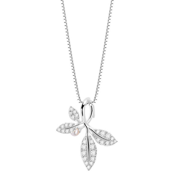 Cubic Zirconia on Leaves Pendant Sterling Silver Necklace - Image 8