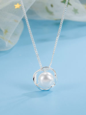 Faux Pearl Silver Pendant Necklace