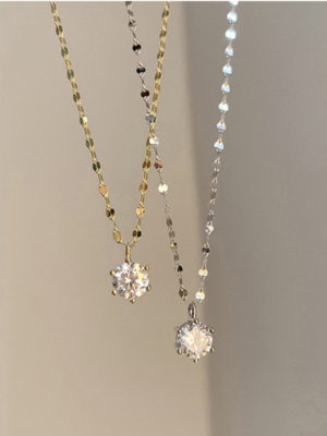Single Cubic Zirconia Gemstone Pendant Necklace