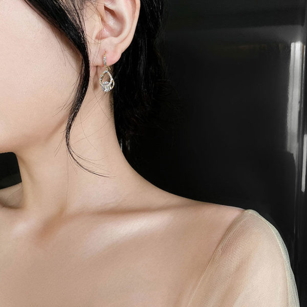 Cubic Zirconia Decor Water Drop Gold Earrings - Image 3