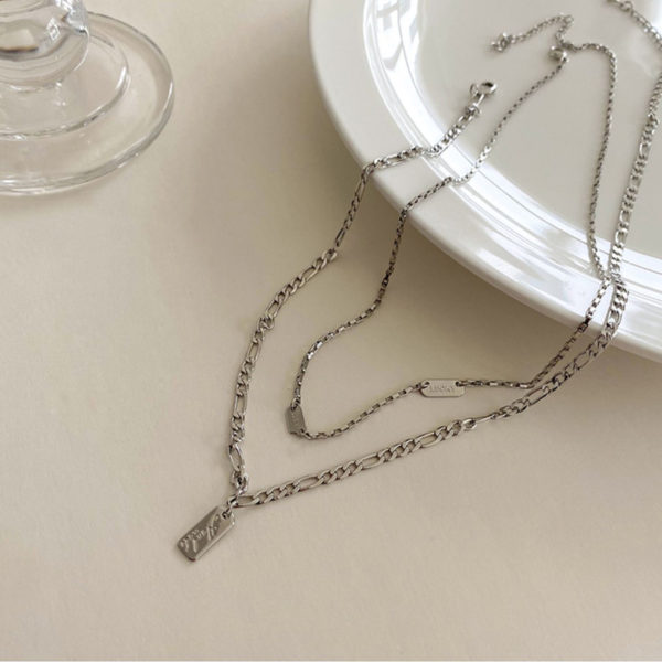 Double Chains Hand Made Lucky Tags Necklace - Image 2