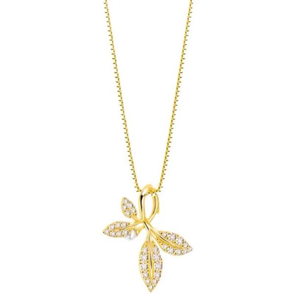 Cubic Zirconia on Leaves Pendant Sterling Silver Necklace - Image 7