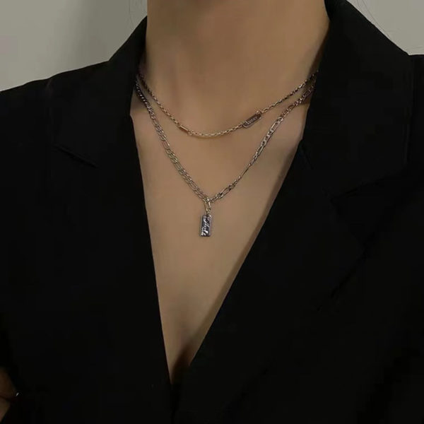 Double Chains Hand Made Lucky Tags Necklace - Image 4