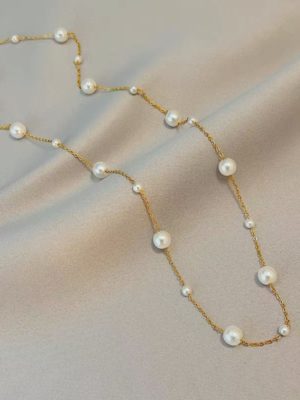 Faux Pearls on Gold Necklace