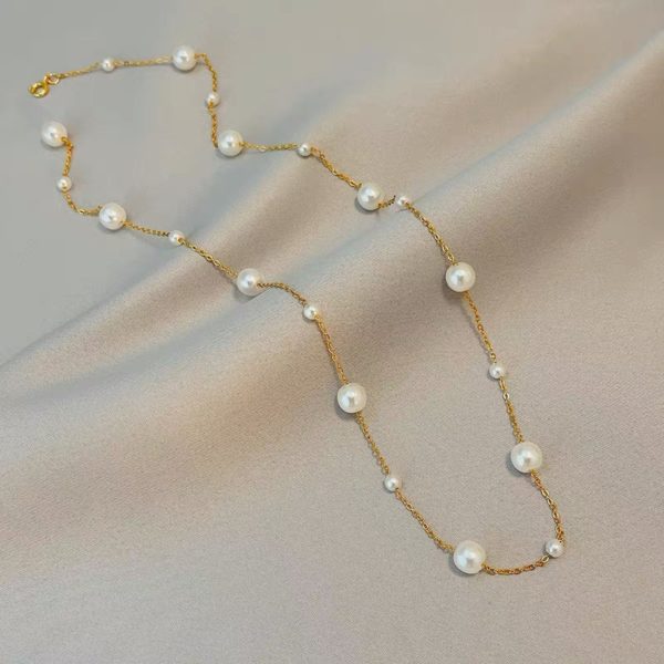 Faux Pearls on Gold Necklace