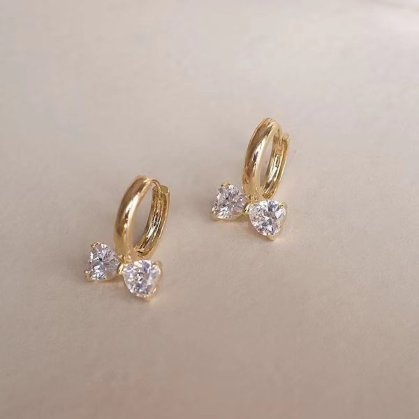 Cubic Zirconia Bow Decor Hoop Earrings - Image 2