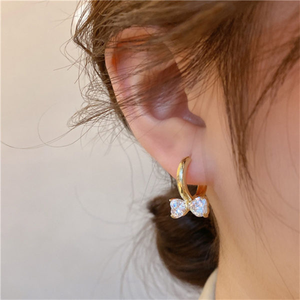 Cubic Zirconia Bow Decor Hoop Earrings - Image 4